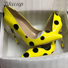 Tikicup Polka Dot Women Patent Yellow High Heels Pointed Toe Fashion Stiletto Pumps Italian Style Elegant Ladies Party Shoes 2024 - buy cheap