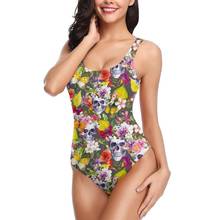 New 2020 Sexy One Piece Swimsuit Bodysuit Swimwear Skulls With Flowers For Dia De Muertos Women Bathing Suit Swimming Beach Wear 2024 - buy cheap