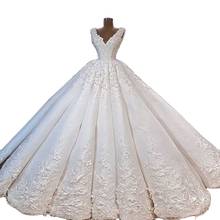 Vestido de novia de cintura plisada, con cuello en V, Apliques de encaje con cuentas, vestido de novia elegante de 50CM, 2021 2024 - compra barato