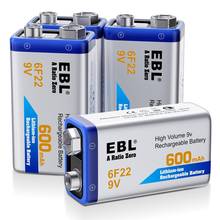 Ebl 4 peças de baterias de lítio recarregáveis, 9v, 600mah, para microfone, brinquedo, controle remoto 2024 - compre barato