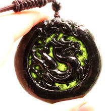 Pingente de jade de dragão preto verde chinês, colar com obsidiana natural, joias da moda, amuleto e presente da sorte para homens e mulheres 2024 - compre barato