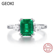 Geoki anel 1.5 diamante teste 6*8 925 ct, anel retângulo esmeralda, prata esterlina, pedra verde, aliança de noivado para mulheres, casamento 2024 - compre barato