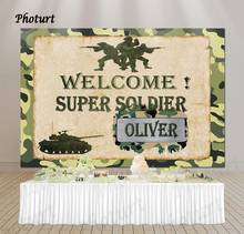 PHOTURT Super Soldier Photography Background Baby Shower Boy 1st Birthday Backdrop Army Camouflage Tank Banner Photo Props 2024 - buy cheap
