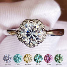 Wholesale 6.5mm GRA Moissanite Rings 1 Carat Flower Design Blue Cyan Pink Yellow Green White Diamond Ring Adjustable S925 Silver 2024 - buy cheap