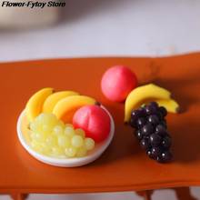 6Pcs/set 1/6 1/12 Scale Mini Simulation Fruit Plate Grape Banana Peach Dollhouse Kitchen Decoration HOT 2024 - buy cheap