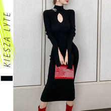 Spring Summer 2021 Women Dresses Sexy Hollow Out Slit Slim Knit Buttocks Black Midi Party Dress Runway Designer 2024 - buy cheap