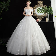 Nova chegada 2022 novo vestido de casamento simples sexy barco pescoço brilhando lantejoulas princesa magro plus size vestido de noiva robe de mariee l 2024 - compre barato