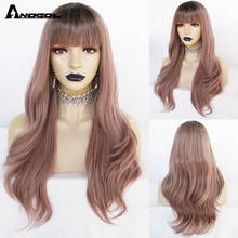 Anogol Long Women's Wigs with Bangs Water Wave Heat Resistant Synthetic Wigs for Black Women African American Hair 2024 - buy cheap