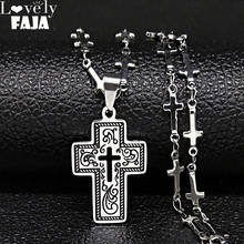 2022 Fashion Flower Cross Stainless Steel Statement Necklace for Women Black Enamel Chain Necklace Jewelry collares mujer N1810 2024 - buy cheap