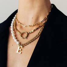 Бесплатная доставка, многослойные ожерелья-чокер с массивной цепочкой для женщин, Золотая подвеска, ассиметричное ожерелье с имитацией жемчуга 2024 - купить недорого