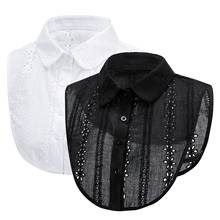 Linbaiway colar feminino floral vazado colarinho falso, camisa de chiffon com lapela destacável, gargantilha colar de blusas 2024 - compre barato