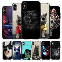 Cat Glasses Cool black Silicone Phone Case For iPhone 13 12 XR XS Max 5 5S SE 2020 6 6S 7 8 PLUS X 11Pro Max 11 Cover 2024 - buy cheap