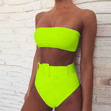 Women Swimwear Swimsuit Bandeau Strapless Bra Swimming Female Bathing Suit Sexy Fluorescence Green High Waist Bikini Set 2024 - buy cheap