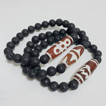 Energy Black-pulseras para oración de Buda, piedra de Lava Natural tibetana, Dzi, ágatas rojas de cinco ojos de loto, amuleto Masculino 2024 - compra barato