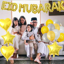 Pancarta de Ramadán Eid feliz, globos de MUBARAK, decoración de Ramadán, Festival islámico musulmán, suministros DIY para fiesta 2024 - compra barato