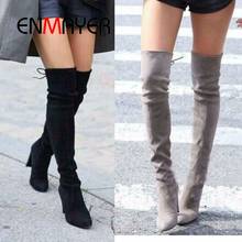 ENMAYER Top Faux Suede Women Thigh High Boots Stretch Slim Sexy Fashion Over the Knee Boots Female Shoes High Heels Black CR882 2024 - buy cheap