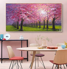 Modern paintings handmade beautiful oil painting landscape pink cherry blossom tree painting wall pictures for Living Room 2024 - buy cheap