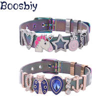 Boosbiy novo design bracelete colorido de malha de aço inoxidável, conjunto diy, unicórnio pulseira de marca charmosa para presente de joia feminina 2024 - compre barato