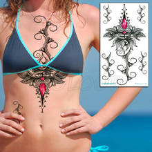 Pegatina temporal de tatuaje en el pecho para mujeres, arte corporal para hombres y mujeres, a prueba de agua, flor, vid, Mandala, Tatuaje falso de diamante rojo, tatuaje Flash 2024 - compra barato