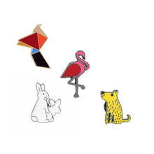 Broches creativos de dibujos animados geométricos, broches de esmalte de gato, conejo, flamenco Multicolor, ropa vaquera, broches de botón 2024 - compra barato