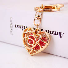 Creative jewelry key chain pendant cute inlaid rhinestone hollow peach heart car key chain ladies couple key chain love metal 2024 - buy cheap
