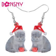 Bonsny Acrylic Christmas Hat Scottish Fold Cat Kitten Earrings Drop Dangle Animal Pets Jewelry Women Girl Teen Party Charms Gift 2024 - buy cheap