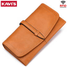 KAVIS Luxury Genuine Leather Women Wallet Long Lady Purse Brand Design RFID Blocking Cow Leather Girls Female Wallet Coin Perses 2024 - buy cheap