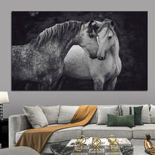 Arte animal preto e branco cavalos pintura da lona moderna abstrata posters e cópias parede arte imagem para sala de estar decoração casa 2024 - compre barato