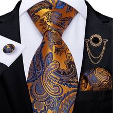Corbatas de Cachemira de 8cm para hombre, corbata de seda con cadena de broche, conjunto de corbata de cuello para fiesta de boda, mancuernas de pañuelo, DiBanGu, naranja, azul y marrón 2024 - compra barato