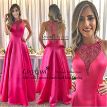 New Desigil Cheap Fuchsia Prom Dresses A Line Beaded Satin Long Holiday Wear Pageant Evening Party Gown Custom Made Plus Size 2024 - buy cheap