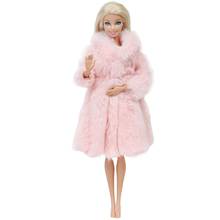 Vestido rosa de manga larga de alta calidad, traje hecho a mano, abrigo cálido de invierno, ropa de princesa para muñeca Barbie, accesorios, Juguetes 2024 - compra barato