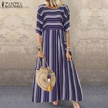 ZANZEA 2021 Bohemian Striped Maxi Dress Women's Sundress Casual O Neck Tunic Vestidos Female Half Sleeve Robe Femme  2024 - buy cheap