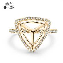 HELON 10X10mm Trillion Cut Solid 14k Yellow Gold Women Fine Jewelry Semi Mount Halo Natural Diamond Engagement Wedding Fine Ring 2024 - купить недорого