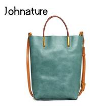 Johnature Retro Handbag Genuine Leather Women Tote Bag 2022 New Simple Large Capacity Soft Cowhide Shoulder Messenger Bags 2024 - buy cheap
