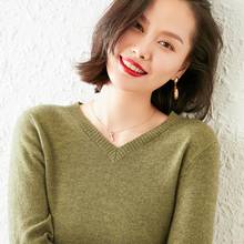 2021 Autumn Winter Fashion Women Sexy V-neck Candy Color Sweater Outerwear Knit Pullovers 100% Cashmere Sweater Women's Clothes 2024 - buy cheap