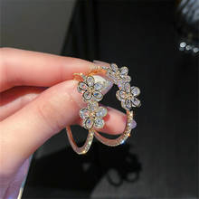 Fyuan-brincos de gancho com flores douradas, forma de cristal, zircônia geométrica, joia feminina 2024 - compre barato