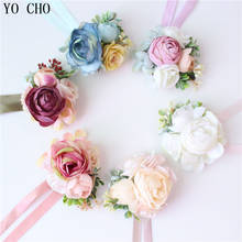 YO CHO de boda para hombres, ramillete de flores, Pin de Boutonniere para novio, ramillete de muñeca nupcial, pulsera de dama de honor azul champán, accesorios para baile de graduación 2024 - compra barato