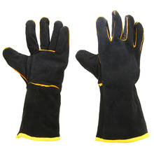 Защитные перчатки для сварки, черные перчатки из воловьей кожи, перчатки для сварки и пайки, 1 пара 2024 - купить недорого