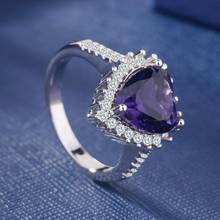 Модное романтическое сердце кольца с фиолетовыми кристаллами для женщин, кольцо для помолвки, свадьбы для милые ювелирные изделия аксессуары Оптовая продажа Размеры 6-10 2024 - купить недорого
