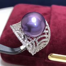 Fine Jewelry 14K White Gold Natural Fresh Water Purple 12-13mm Peals Rings for Women Fine Pearls Rings 2024 - buy cheap