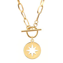 Stainless Steel Six-Pointed Star Polar Star Coin Toggle Necklace For Women Gold/Silver Color Metal Coin Medallion Choker Collier 2024 - buy cheap