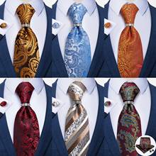 DiBanGu diseño corbata para hombre negro estampado de Cachemira de color dorado seda corbata de boda para hombres Hanky anillo gemelos conjunto moda traje de fiesta de negocios 2024 - compra barato