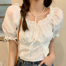 Blusa holgada de algodón para chica joven, camisa de manga corta, Sexy y bonita, color blanco, para primavera, 2021 2024 - compra barato