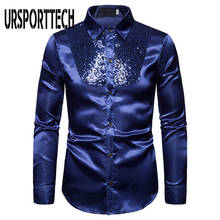 URSPORTTECH-camisa de lujo para hombre, camisa Formal de lentejuelas de estilo inglés, de manga larga, suave y cómoda, de negocios, Tops 2024 - compra barato