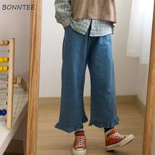 Jeans Women Japan Style Kawaii Elastic Waist Chic All-match College Girls Denim Trouser Wide-leg Trendy Solid Femme Clothing New 2024 - buy cheap