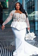 2021 plus size laço árabe frisado sexy vestidos de casamento sereia mangas compridas vestidos de noiva baratos vestidos de noiva feitos sob encomenda 2024 - compre barato