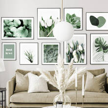 Pintura en lienzo de Monstera suculentas, tulipán blanco, naturaleza, carteles nórdicos e impresiones, imágenes de pared para decoración de sala de estar 2024 - compra barato