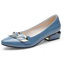 Single shoe autumn women's comfortable shallow shoes with low heel 2021 patent leather small blue leather shoes with thick heel 2024 - buy cheap