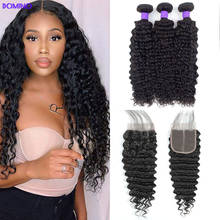 Deep Wave Bundle with Closure 3 Bundles Brazilian Human Remy Hair With Frontal Human Hair Weft Bundles Lace 4X4 Closure 2024 - buy cheap