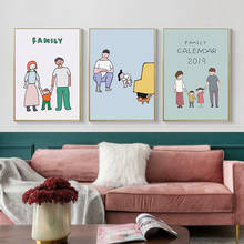 We are a Family Modern Cartoon Children's Room Pink Kindergarten Decoration Painting on Canvas Posters Prints for Kidsroom Decor 2024 - buy cheap